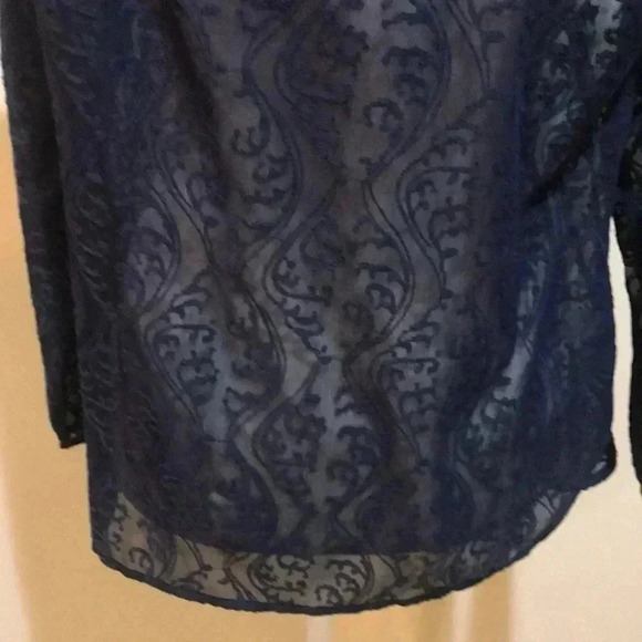 NWT Ann Taylor LOFT Navy Blue Floral Jacquard Sheer Long Sleeved Top-MP - Picture 9 of 12